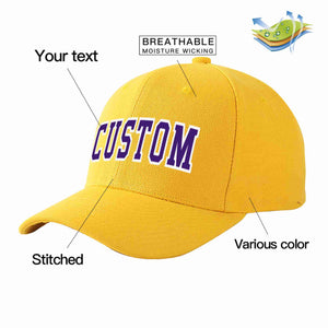 Conception personnalisée de casquette de baseball de sport courbée en or violet-blanc pour hommes/femmes/jeunes