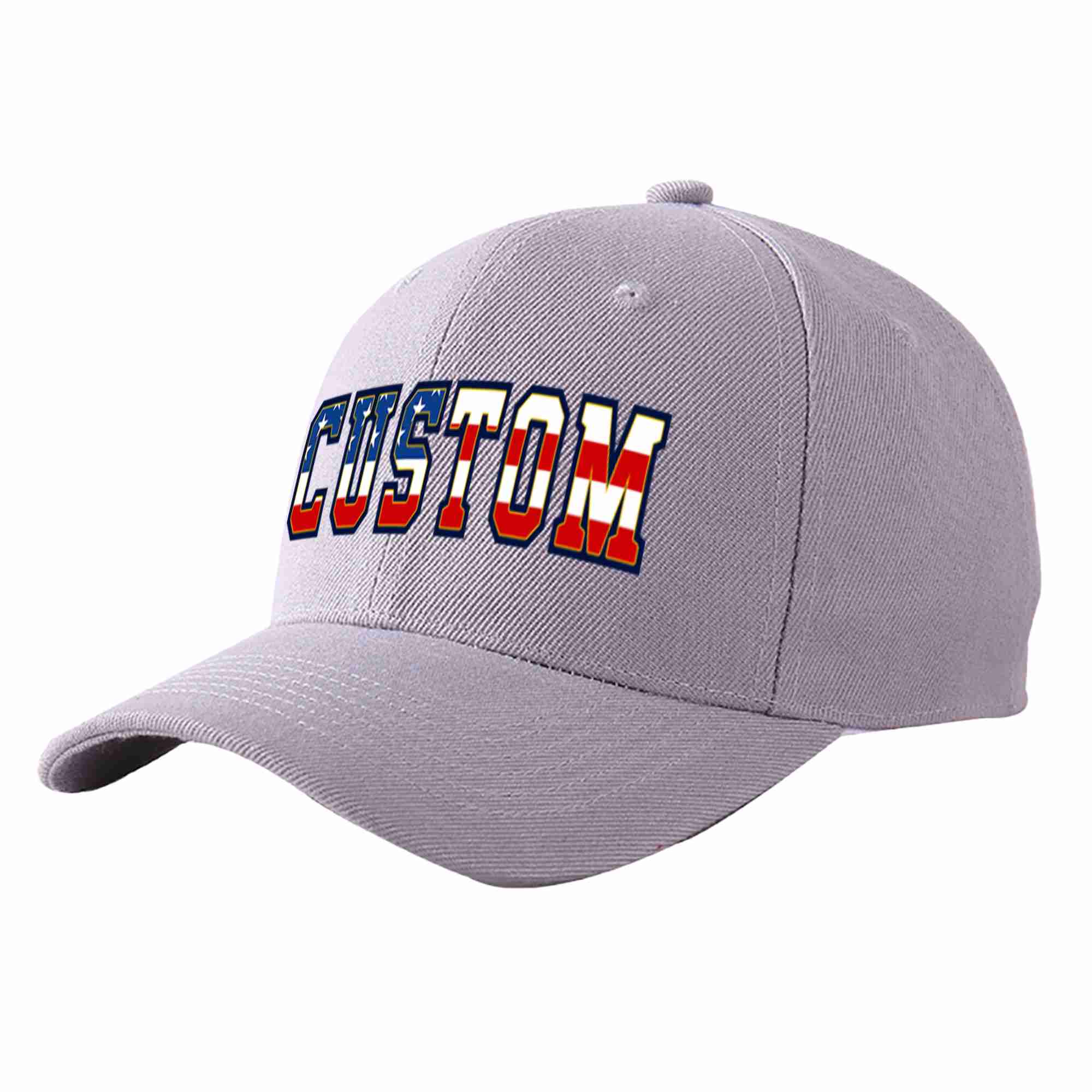 Custom Gray Vintage USA Flag-Gold Curved Eaves Sport Baseball Cap Design for Men/Women/Youth