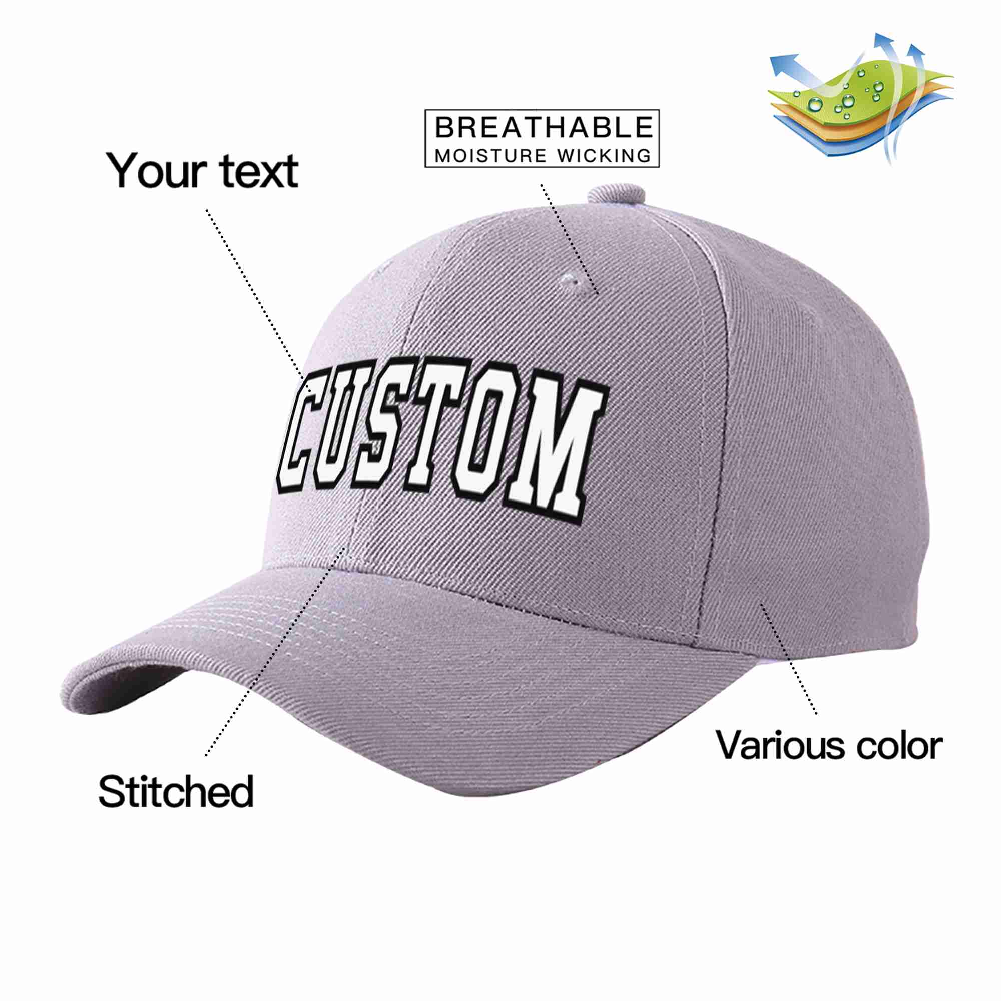 Custom Gray White-Black Curved Eaves Sport Baseball Cap Design for Men/Women/Youth