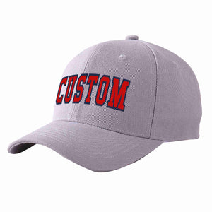 Custom Gray Red-Navy Curved Eaves Sport Baseball Cap Design for Men/Women/Youth