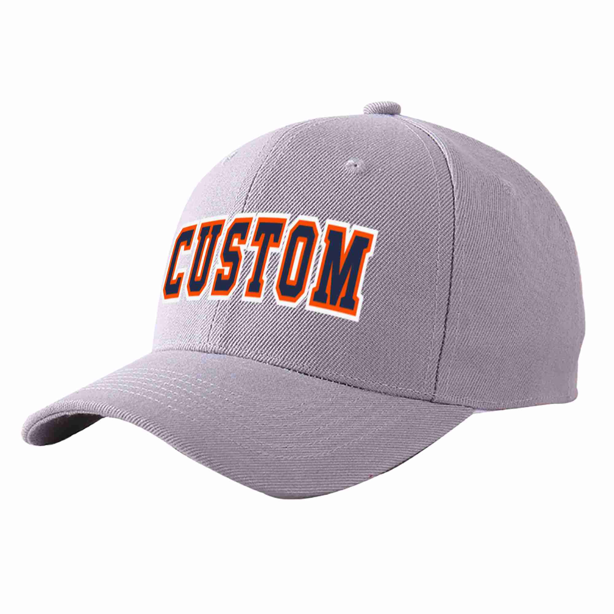 Conception personnalisée de casquette de baseball de sport incurvée gris marine-orange pour hommes/femmes/jeunes