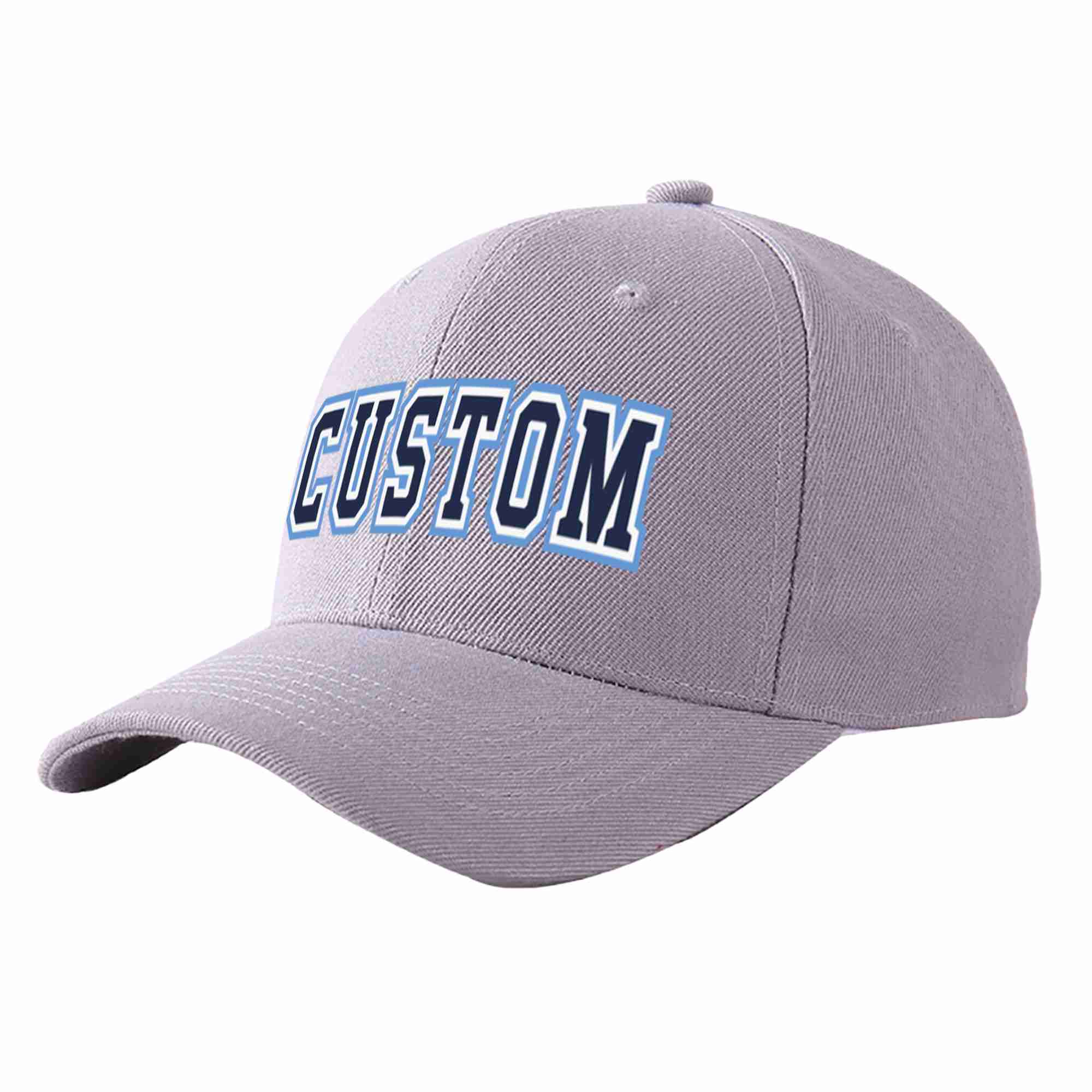 Custom Gray Navy-White Curved Eaves Sport Baseball Cap Design for Men/Women/Youth