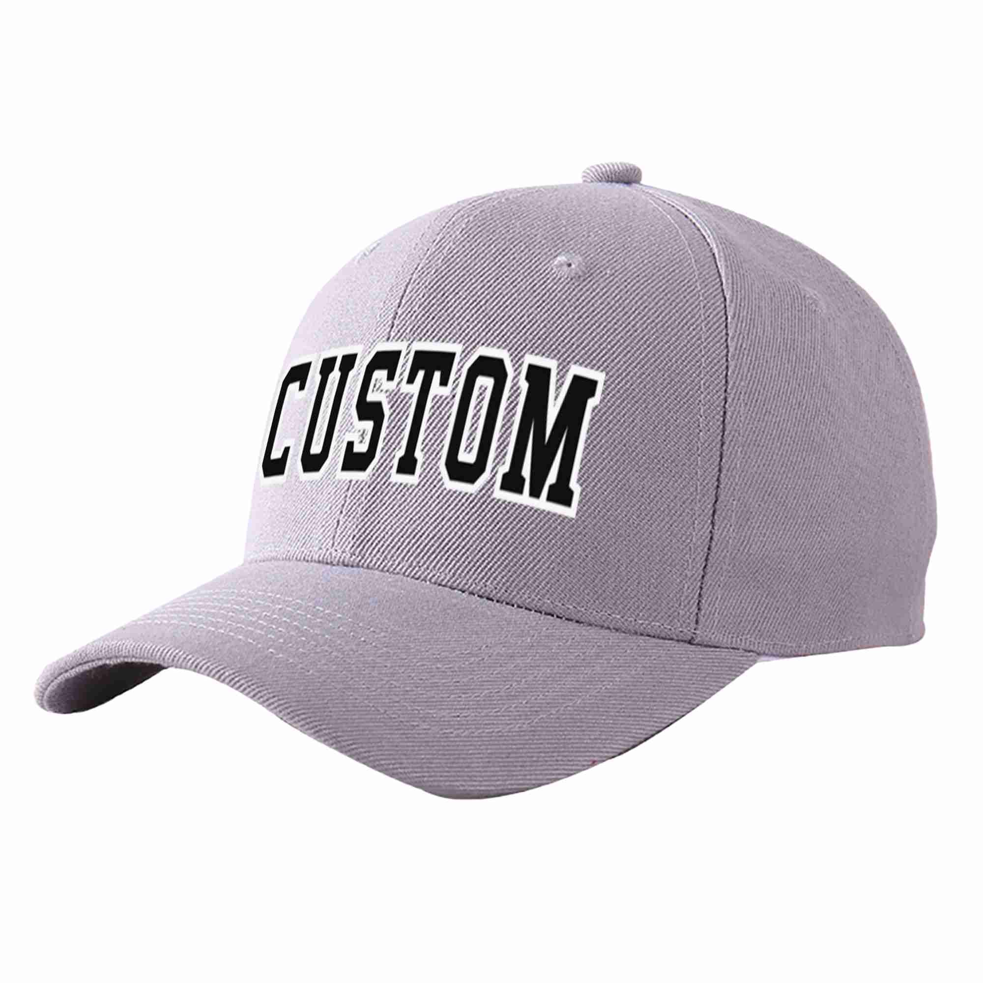 Conception personnalisée de casquette de baseball de sport incurvée gris noir-blanc pour hommes/femmes/jeunes