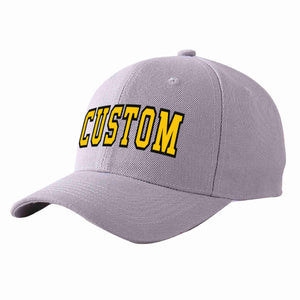 Custom Gray Gold-Black Curved Eaves Sport Baseball Cap Design for Men/Women/Youth