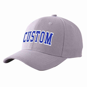 Conception personnalisée de casquette de baseball de sport incurvée gris royal-blanc pour hommes/femmes/jeunes