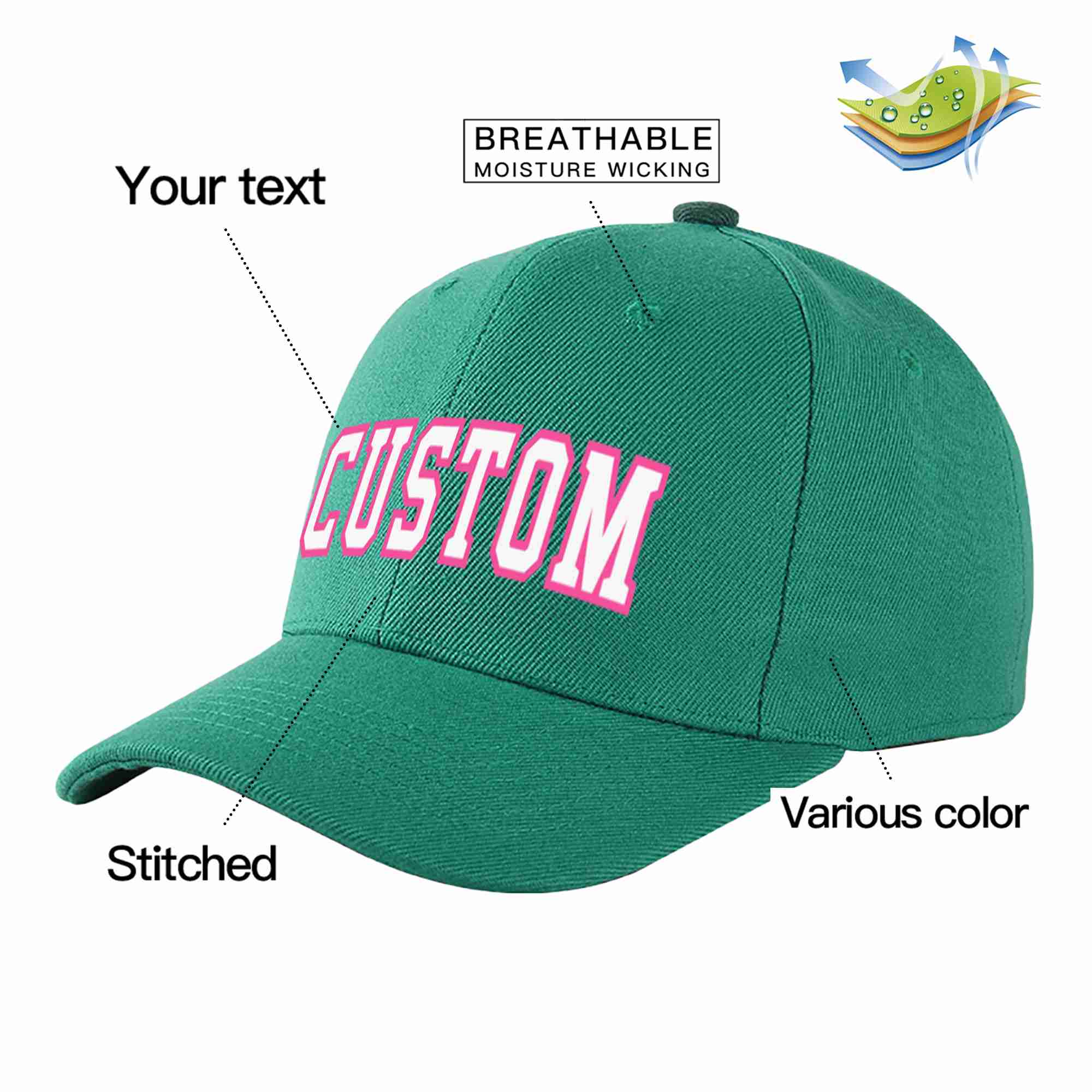 Custom Light Green White-Pink Curved Eaves Sport Baseball Cap Design for Men/Women/Youth