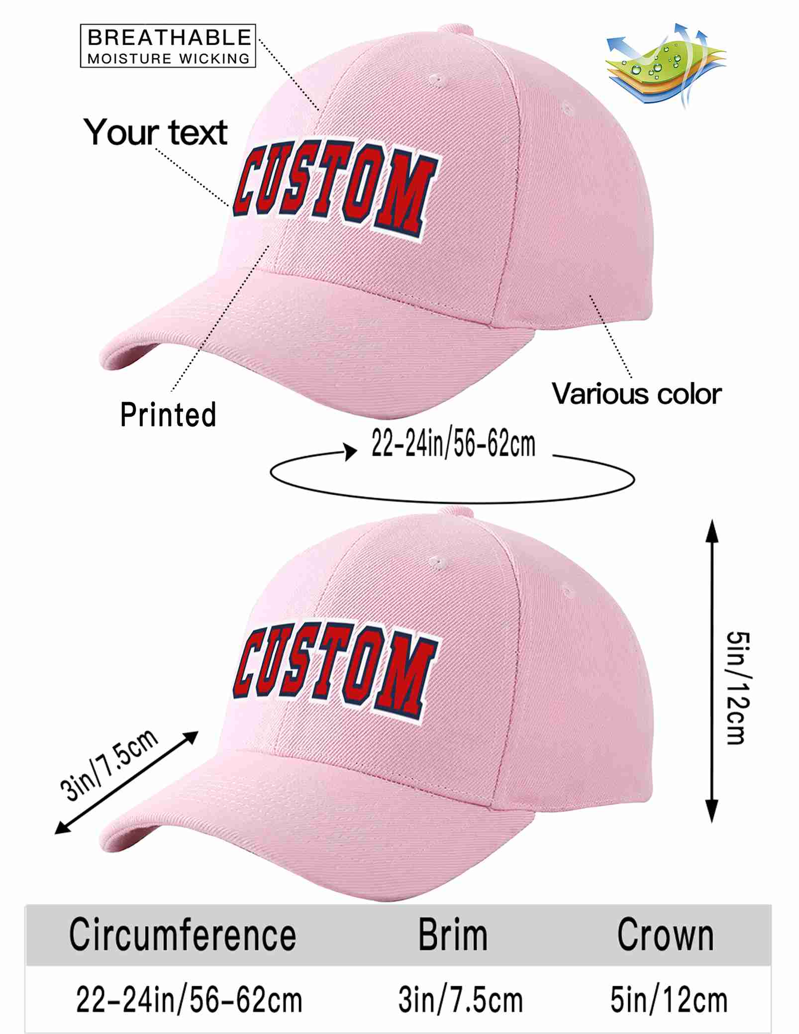 Custom Pink Red-Navy Curved Eaves Sport Baseball Cap Design for Men/Women/Youth