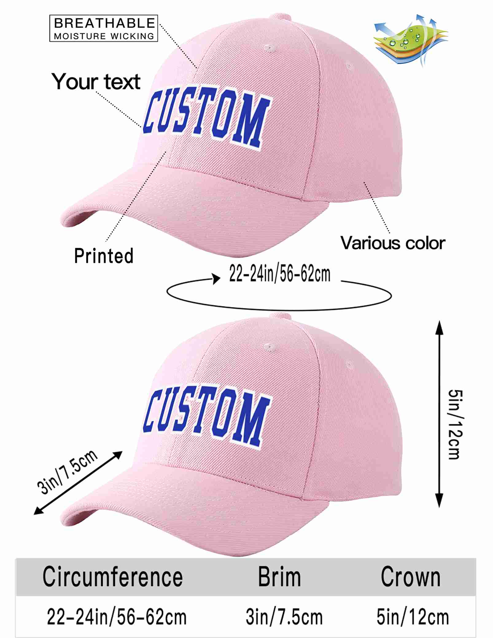 Custom Pink Royal-White Curved Eaves Sport Baseball Cap Design for Men/Women/Youth