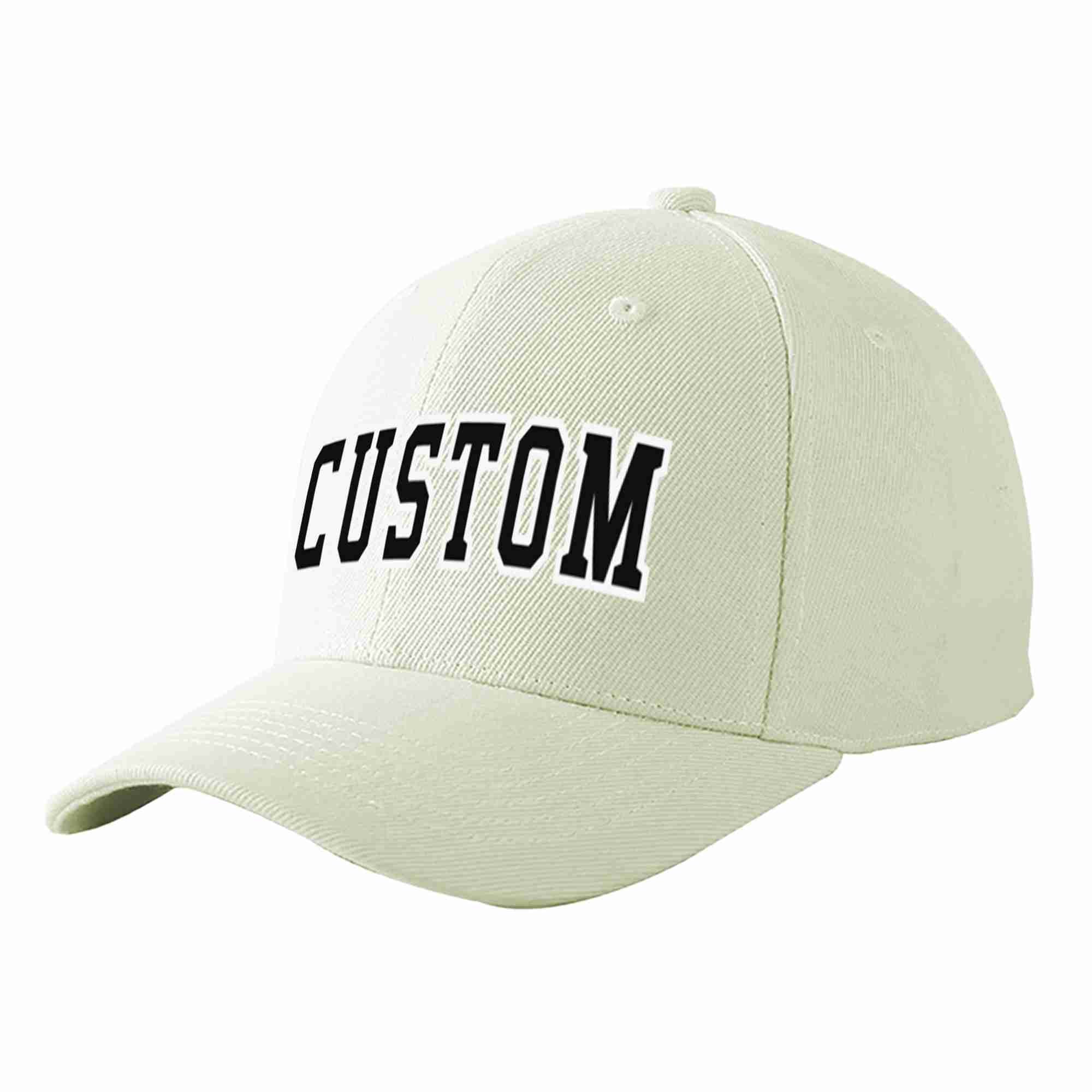 Conception personnalisée de casquette de baseball de sport incurvée noir-blanc crème pour hommes/femmes/jeunes