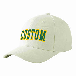 Custom Cream Kelly Green-Gold Curved Eaves Sport Baseball Cap Design for Men/Women/Youth