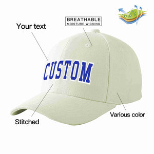 Custom Cream Royal-White Curved Eaves Sport Baseball Cap Design for Men/Women/Youth