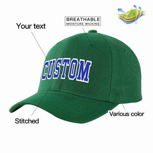 Conception personnalisée de casquette de baseball de sport incurvée vert royal-blanc pour hommes/femmes/jeunes