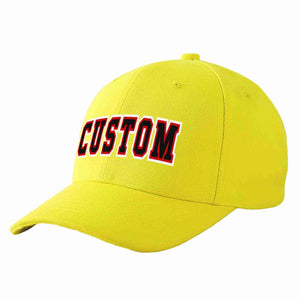 Conception personnalisée de casquette de baseball de sport incurvée jaune noir-rouge pour hommes/femmes/jeunes