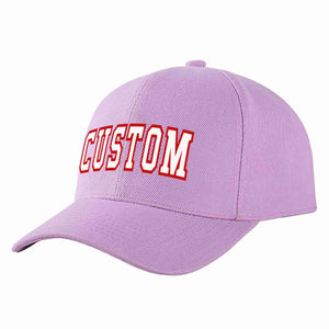 Custom Light Purple White-Red Curved Eaves Sport Baseball Cap Design for Men/Women/Youth