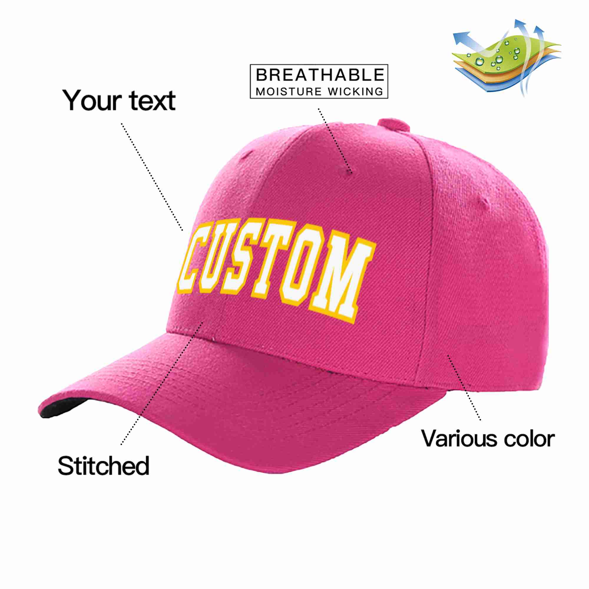 Custom Rose Red White-Gold Curved Eaves Sport Baseball Cap Design for Men/Women/Youth