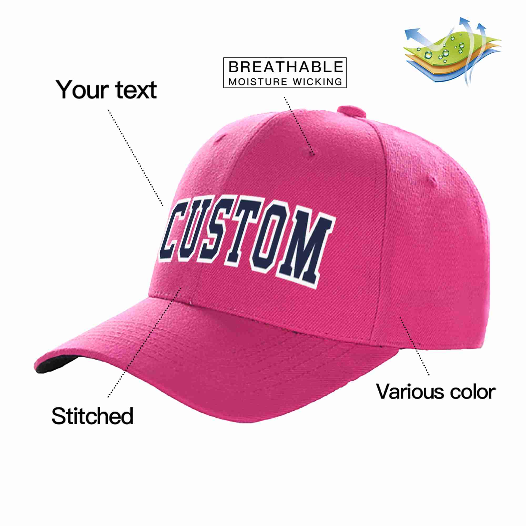 Custom Rose Red Navy-White Curved Eaves Sport Baseball Cap Design for Men/Women/Youth