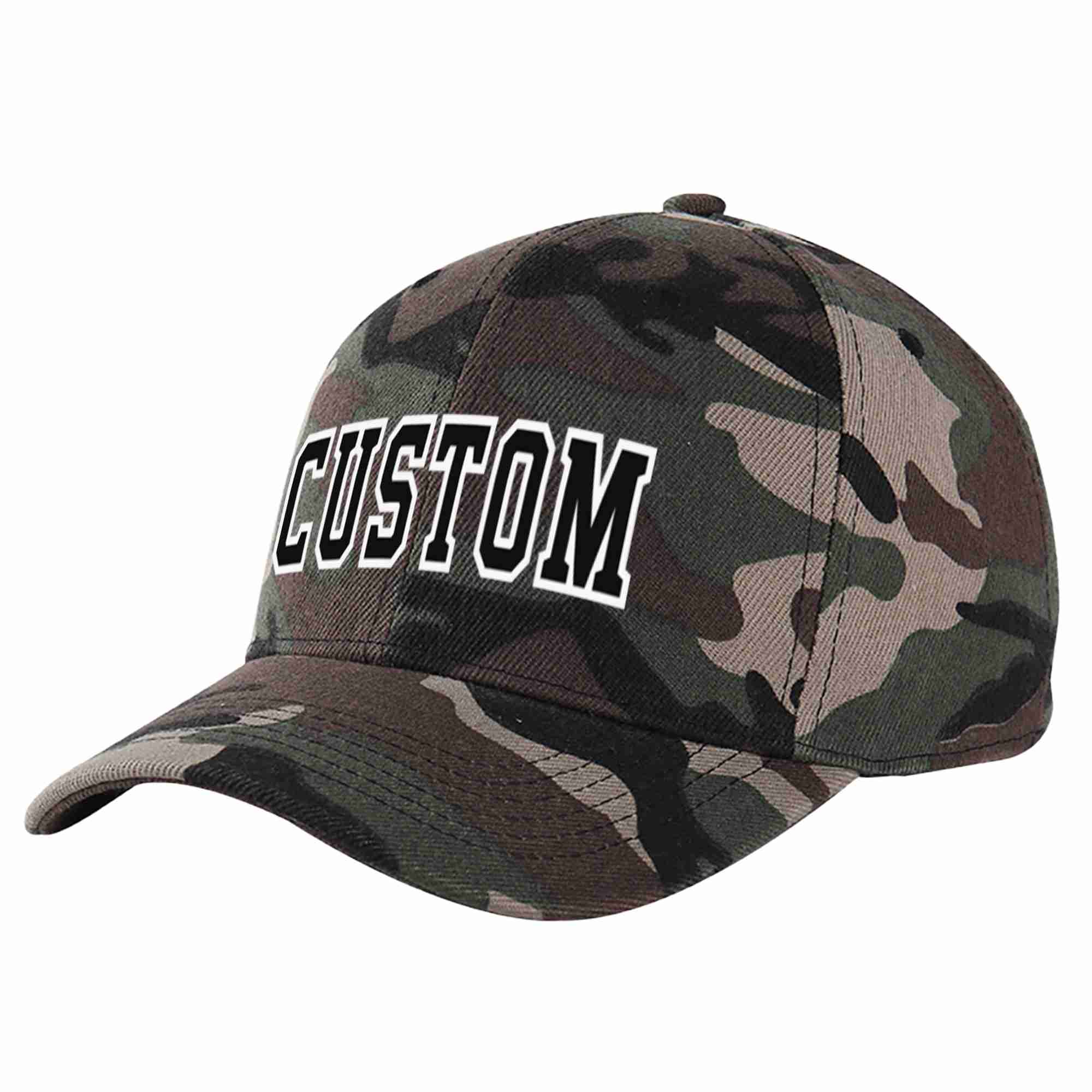 Custom Camo Black-White Curved Eaves Sport Baseball Cap Design for Men/Women/Youth