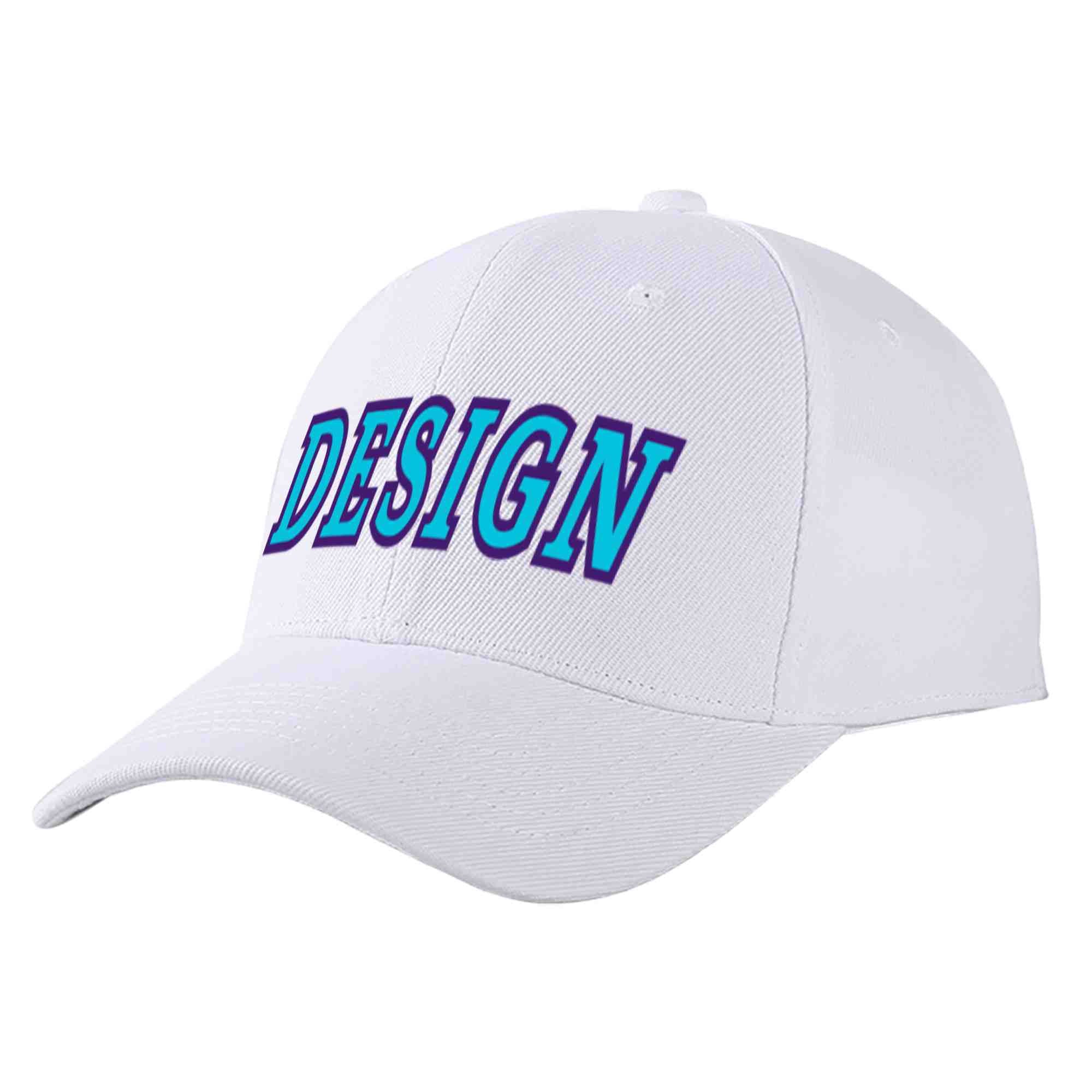 Custom White Light Blue-Purple Curved Eaves Sport Design Baseball Cap