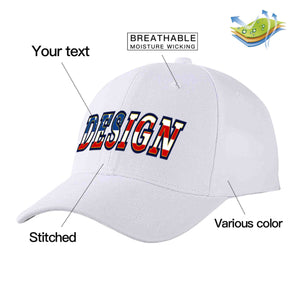 Casquette de baseball personnalisée avec drapeau américain vintage, design sportif, avec avant-toit incurvé doré, blanc