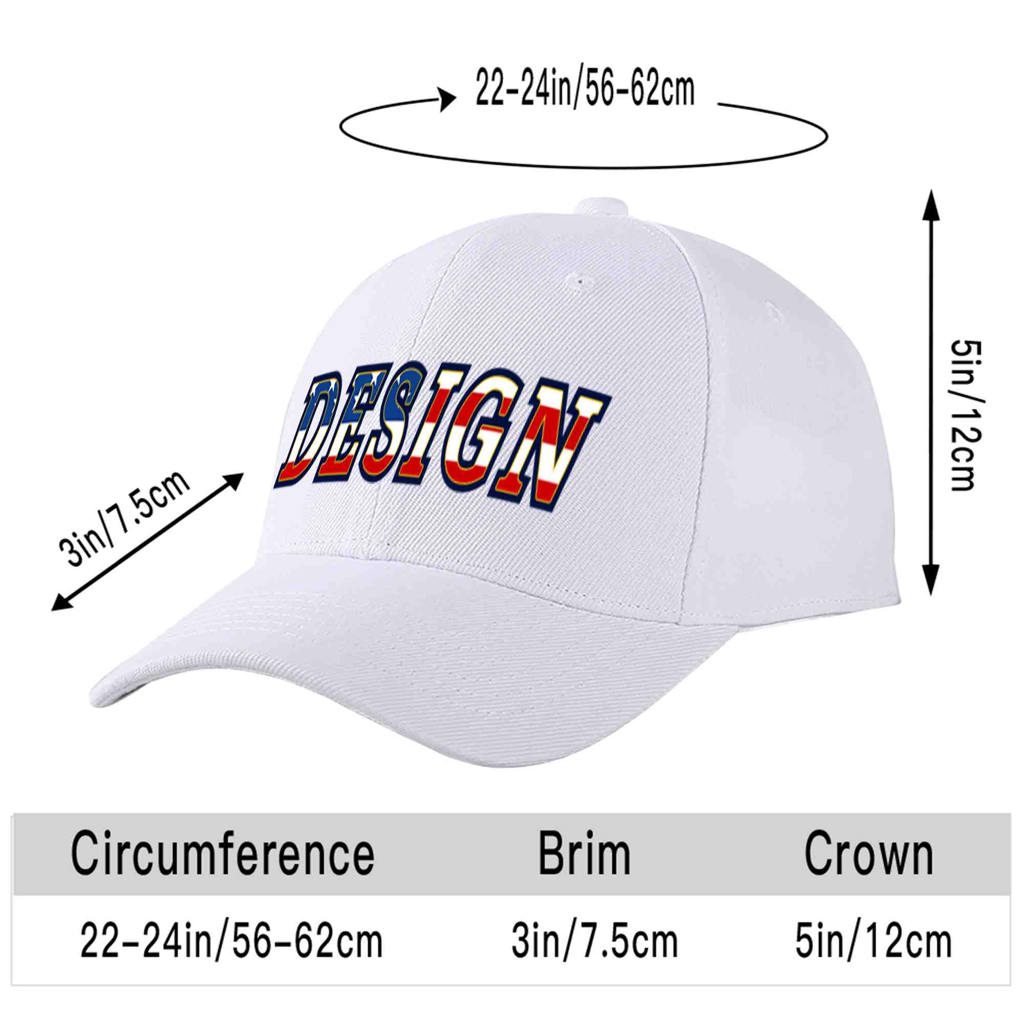 Custom White Vintage USA Flag-Gold Curved Eaves Sport Design Baseball Cap