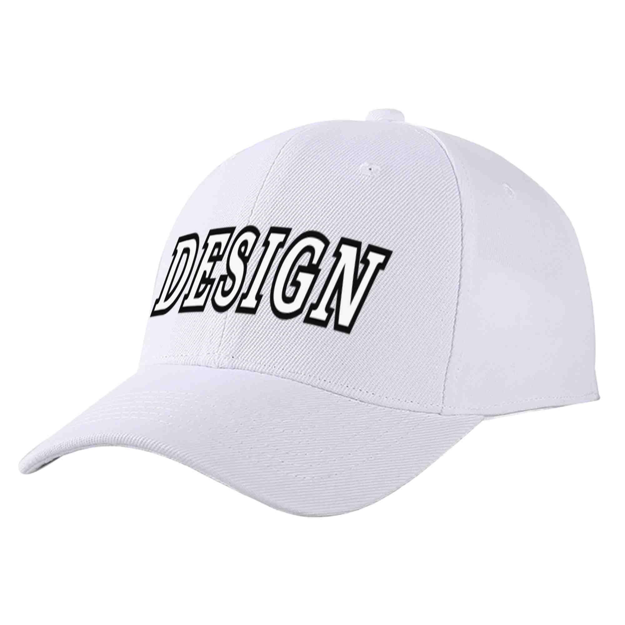 Custom White White-Black Curved Eaves Sport Design Baseball Cap