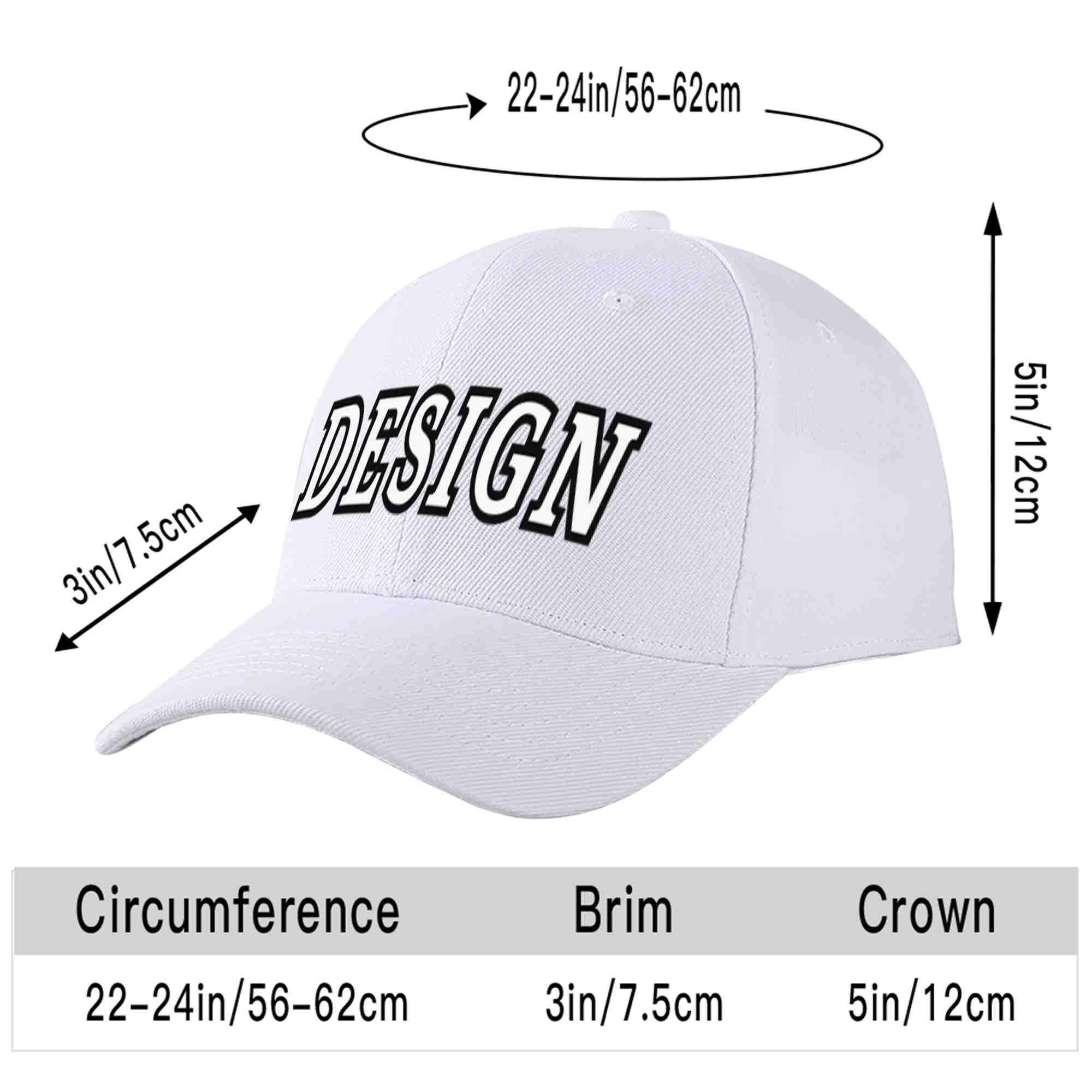 Custom White White-Black Curved Eaves Sport Design Baseball Cap