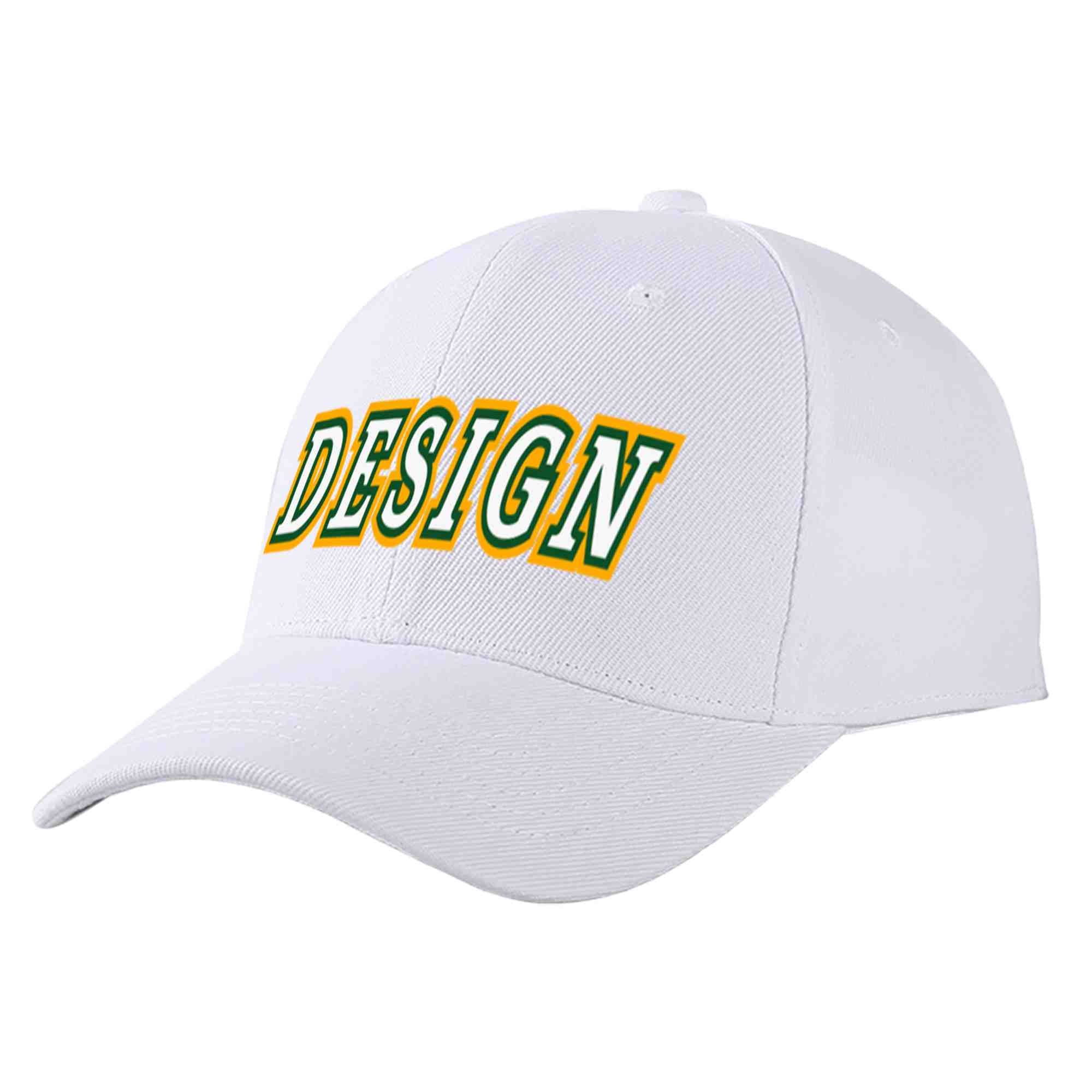 Custom White White-Kelly Green Curved Eaves Sport Design Baseball Cap