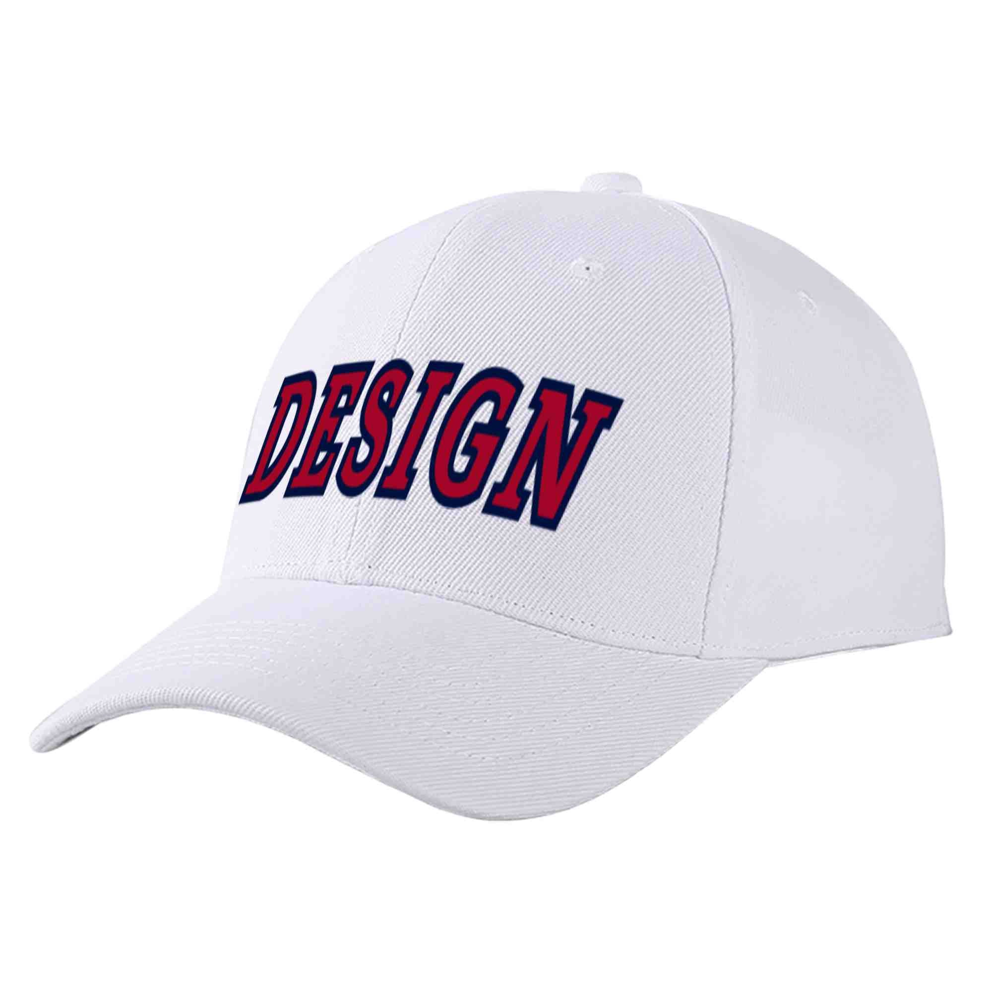 Custom White Red-Navy Curved Eaves Sport Design Baseball Cap