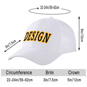 Casquette de baseball personnalisée blanche, noire et jaune, design sportif, avec avant-toit incurvé