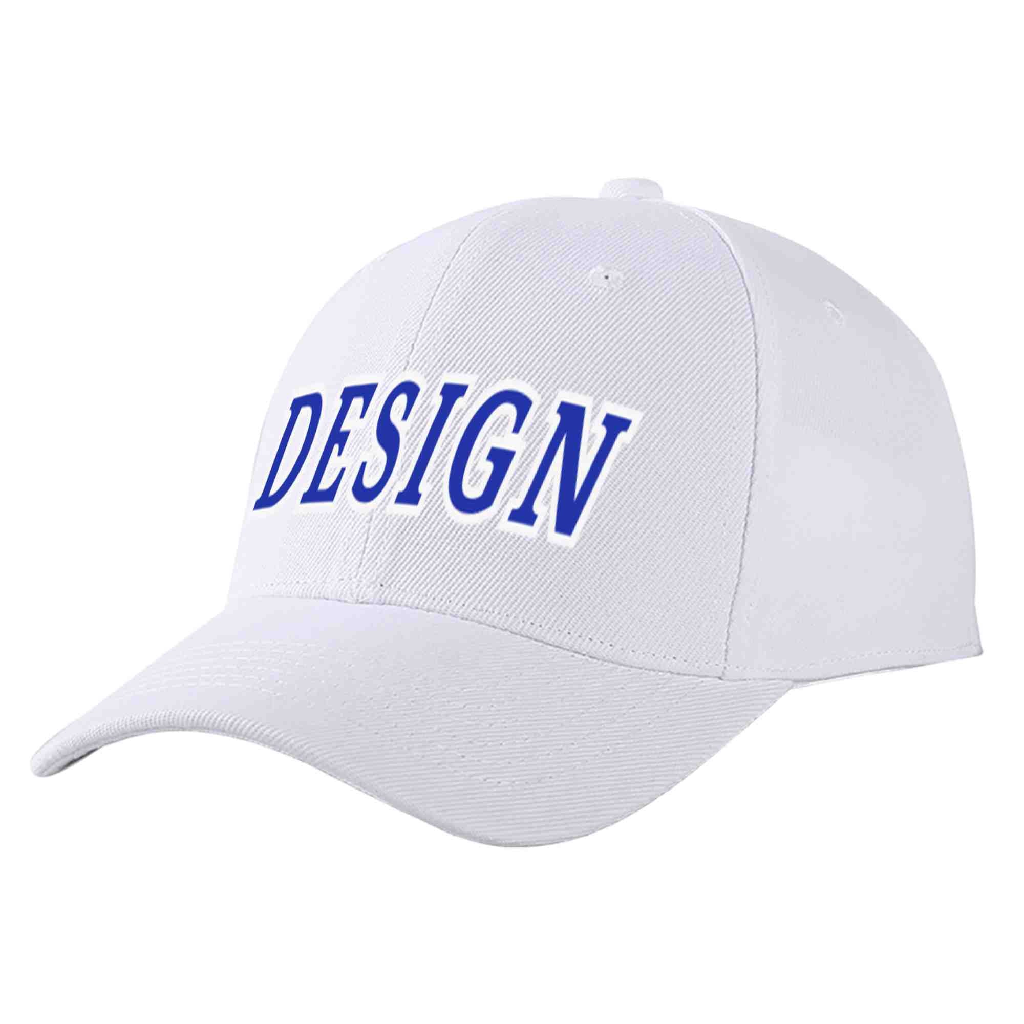 Custom White Royal-White Curved Eaves Sport Design Baseball Cap