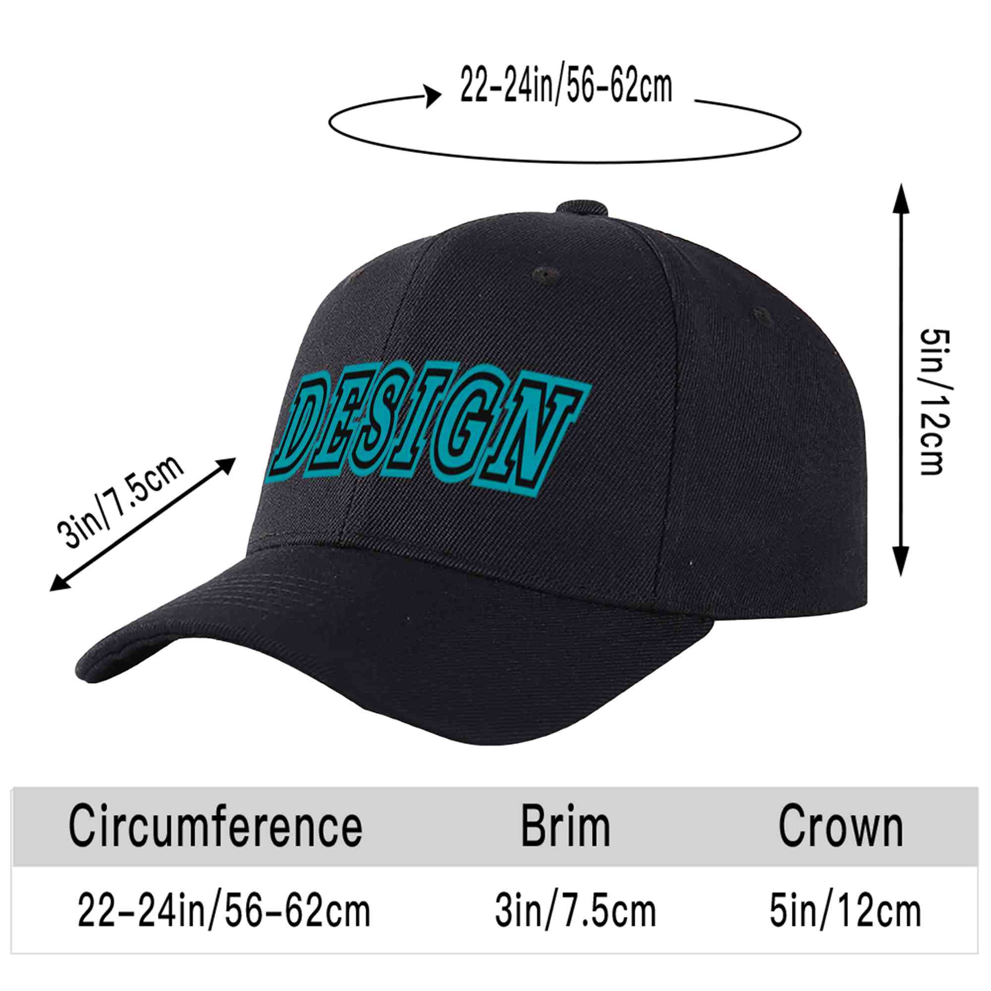 Custom Black Aqua-Black Curved Eaves Sport Design Baseball Cap