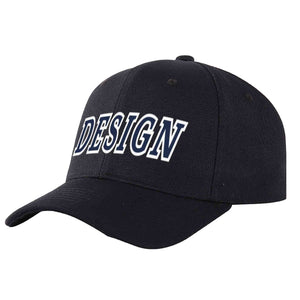 Custom Black Navy-White Curved Eaves Sport Design Baseball Cap