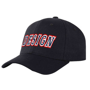 Custom Black Navy-White Curved Eaves Sport Design Baseball Cap