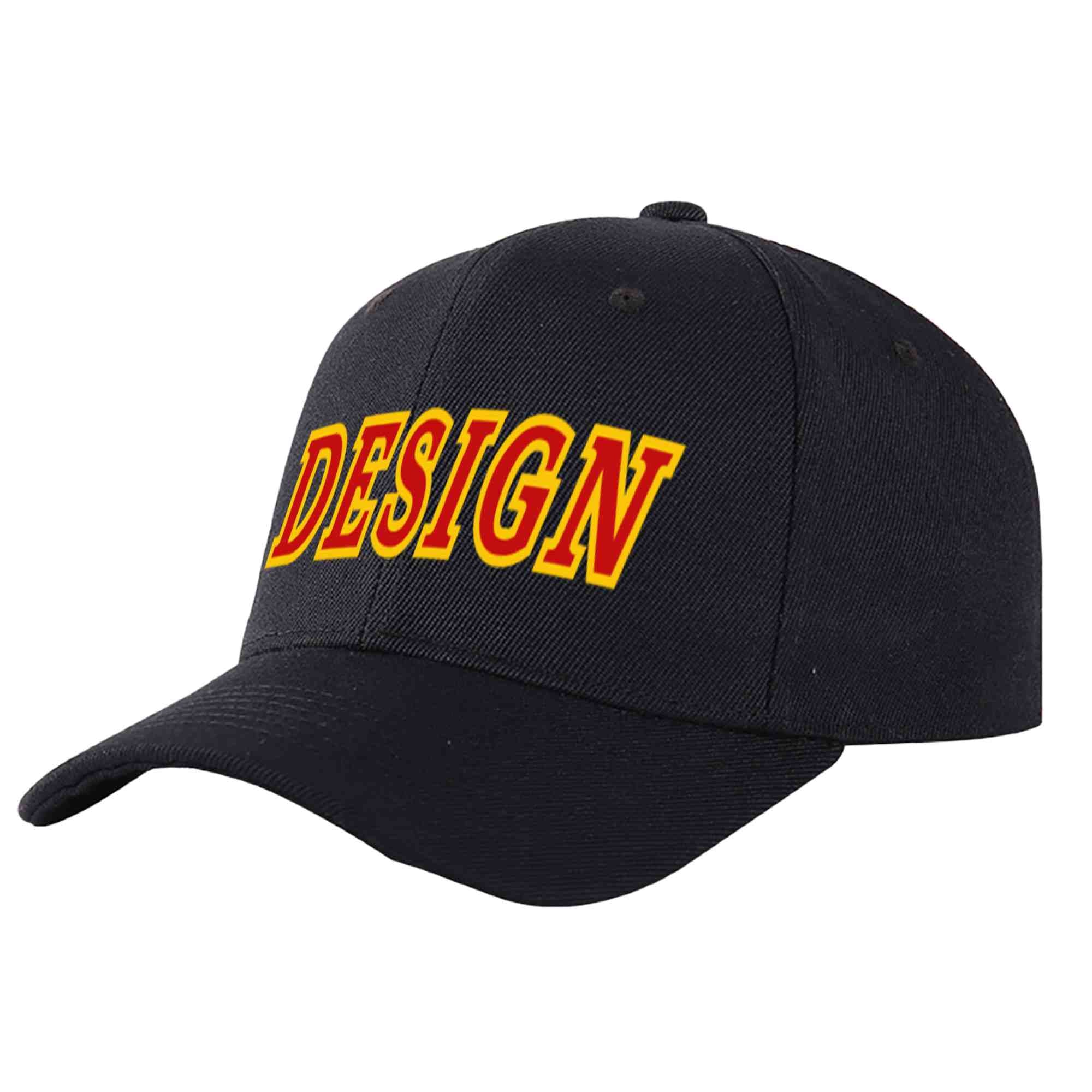 Casquette de baseball de conception de sport incurvée noire rouge-jaune personnalisée