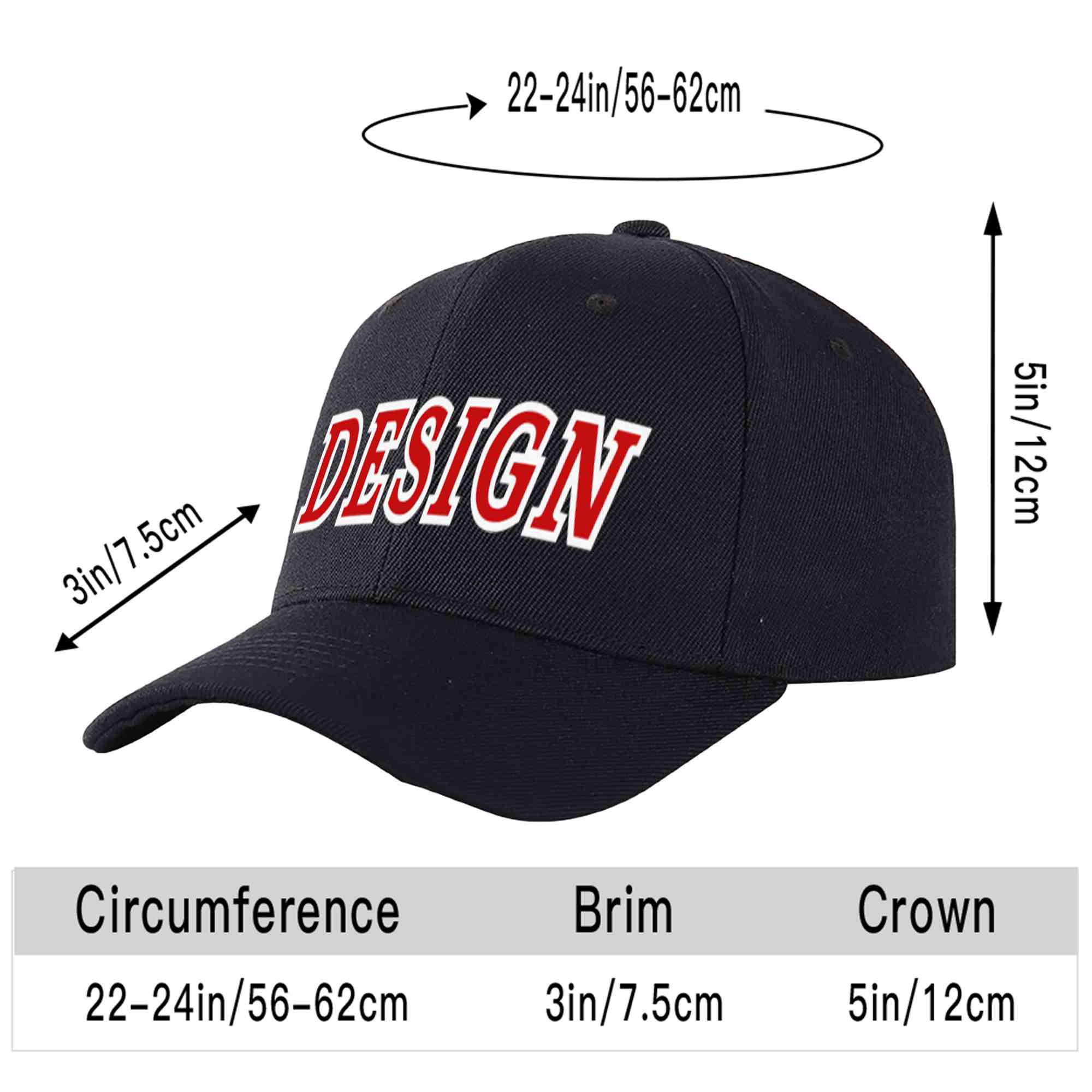 Custom Black Red-White Curved Eaves Sport Design Baseball Cap