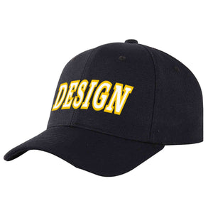 Custom Black White-Gold Curved Eaves Sport Design Baseball Cap