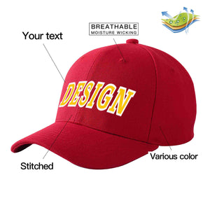 Custom Red Gold-White Curved Eaves Sport Design Baseball Cap