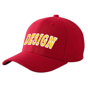 Custom Red Gold-White Curved Eaves Sport Design Baseball Cap