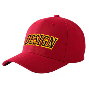 Custom Red Black-Gold Curved Eaves Sport Design Baseball Cap