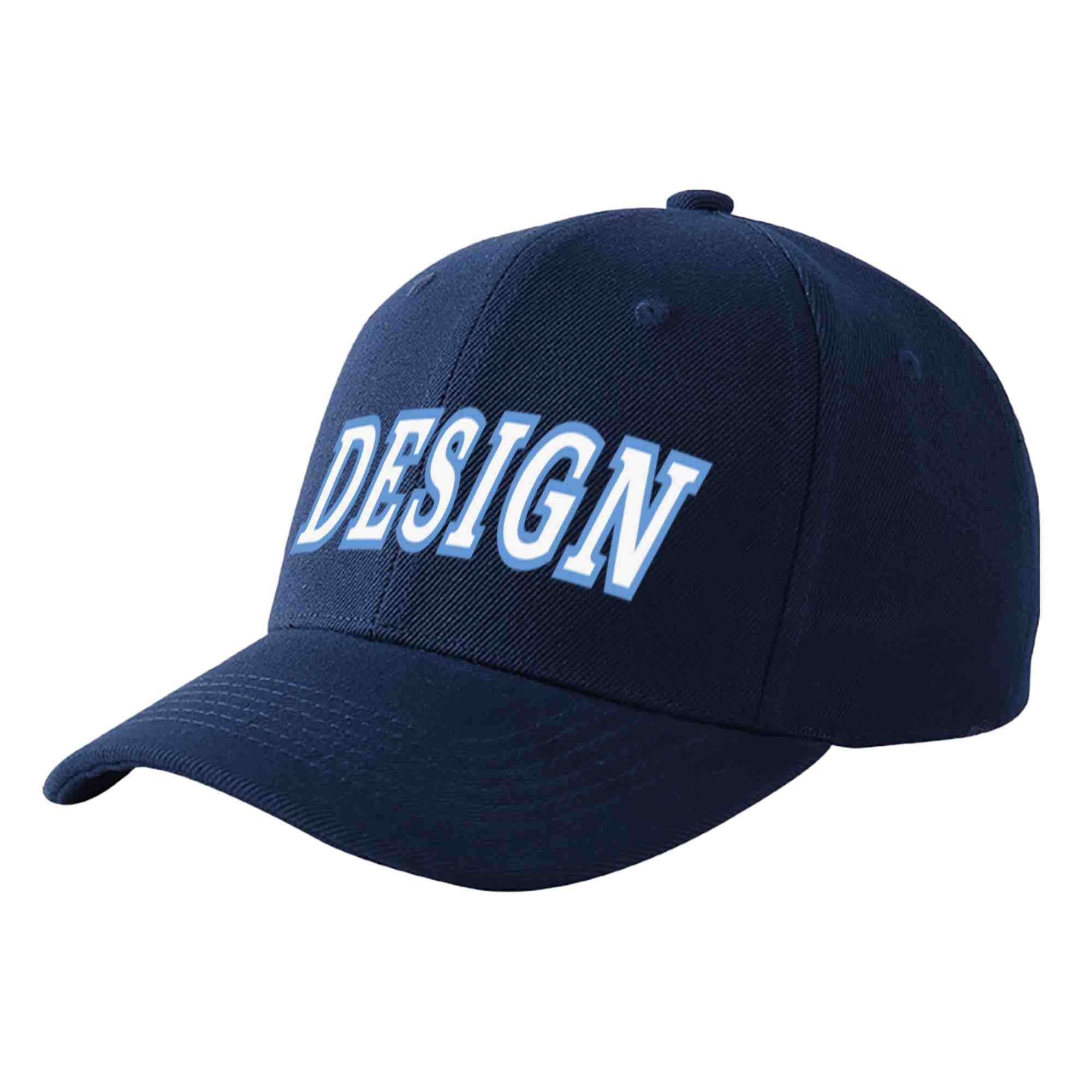 Custom Navy White-Light Blue Curved Eaves Sport Design Baseball Cap