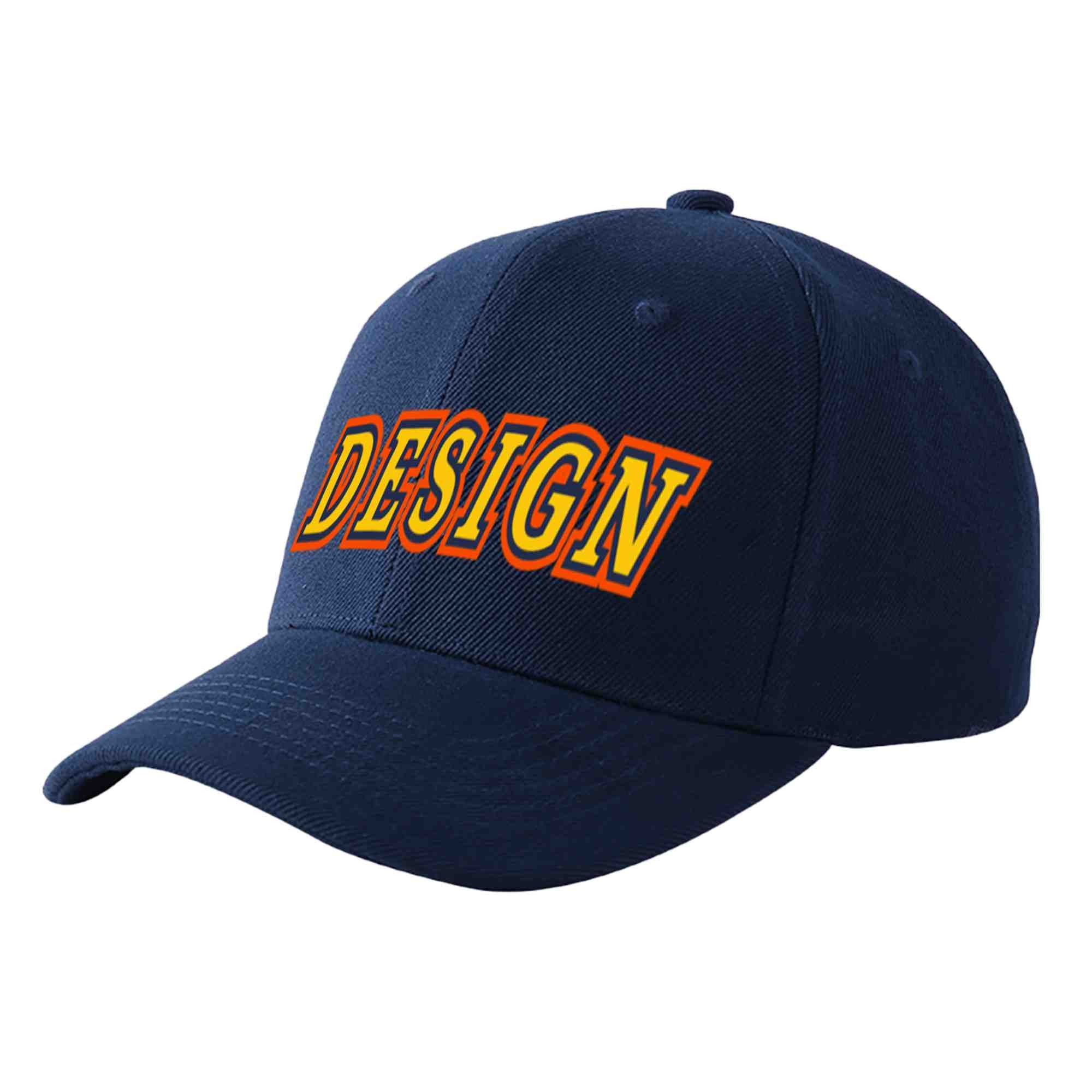 Custom Navy Gold-Navy Curved Eaves Sport Design Baseball Cap