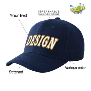 Custom Navy White-Old Gold Curved Eaves Sport Design Baseball Cap