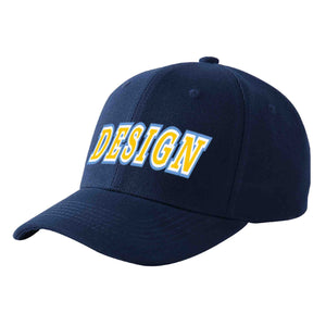 Custom Navy Gold-White Curved Eaves Sport Design Baseball Cap