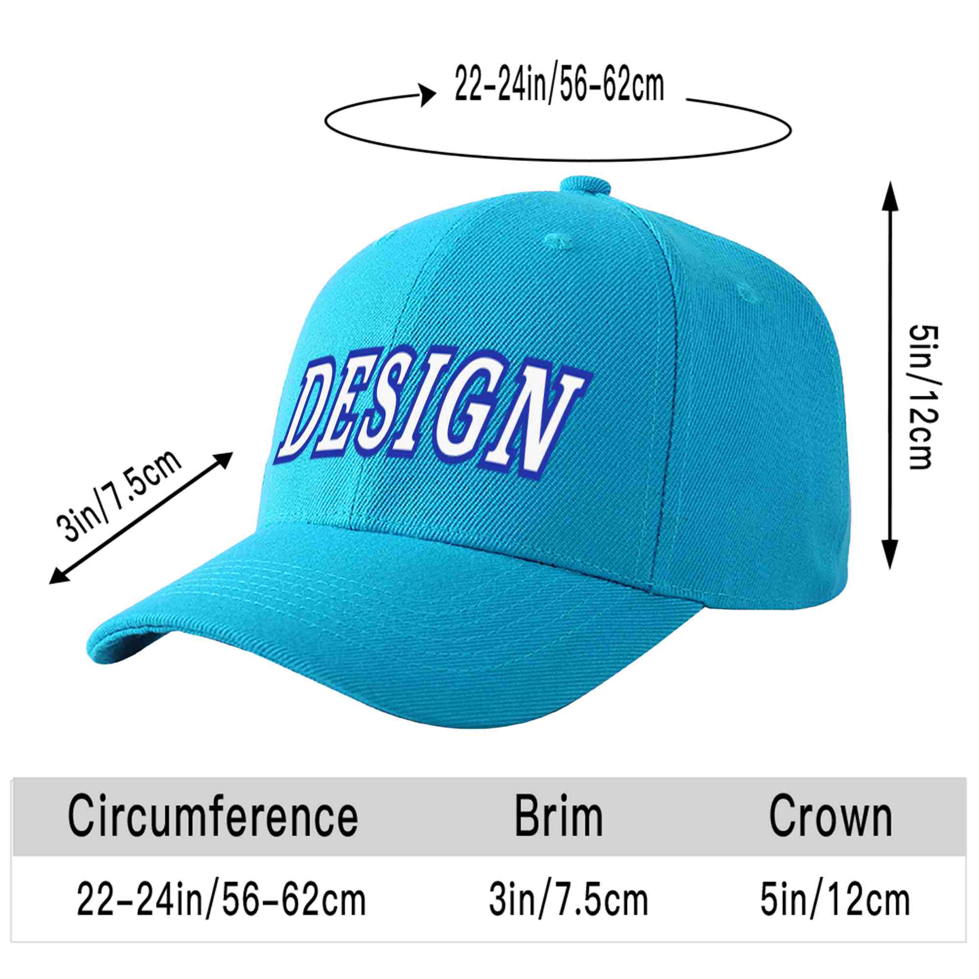 Casquette de baseball personnalisée Aqua White-Royal Curved Eaves Sport Design