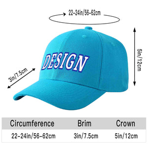 Custom Aqua White-Royal Curved Eaves Sport Design Baseball Cap