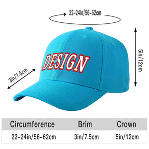 Custom Aqua White-Red Curved Eaves Sport Design Baseball Cap