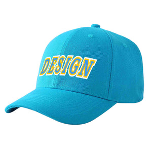 Custom Aqua Powder Blue-Gold Curved Eaves Sport Design Baseball Cap