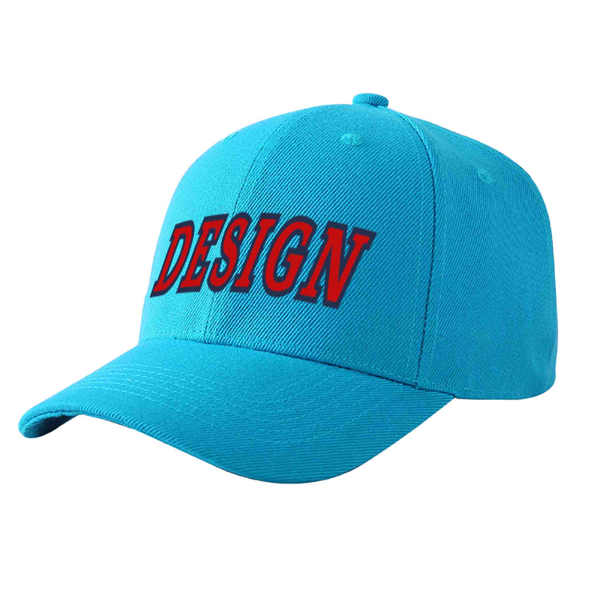 Custom Aqua Red-Navy Curved Eaves Sport Design Baseball Cap