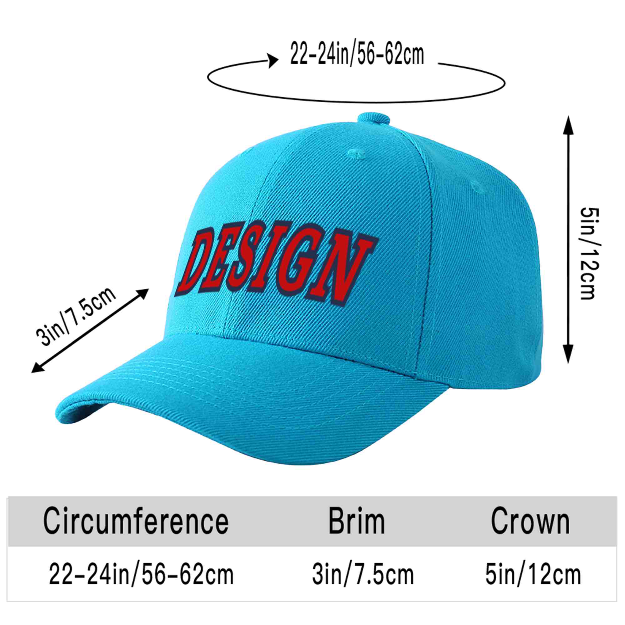 Custom Aqua Red-Navy Curved Eaves Sport Design Baseball Cap