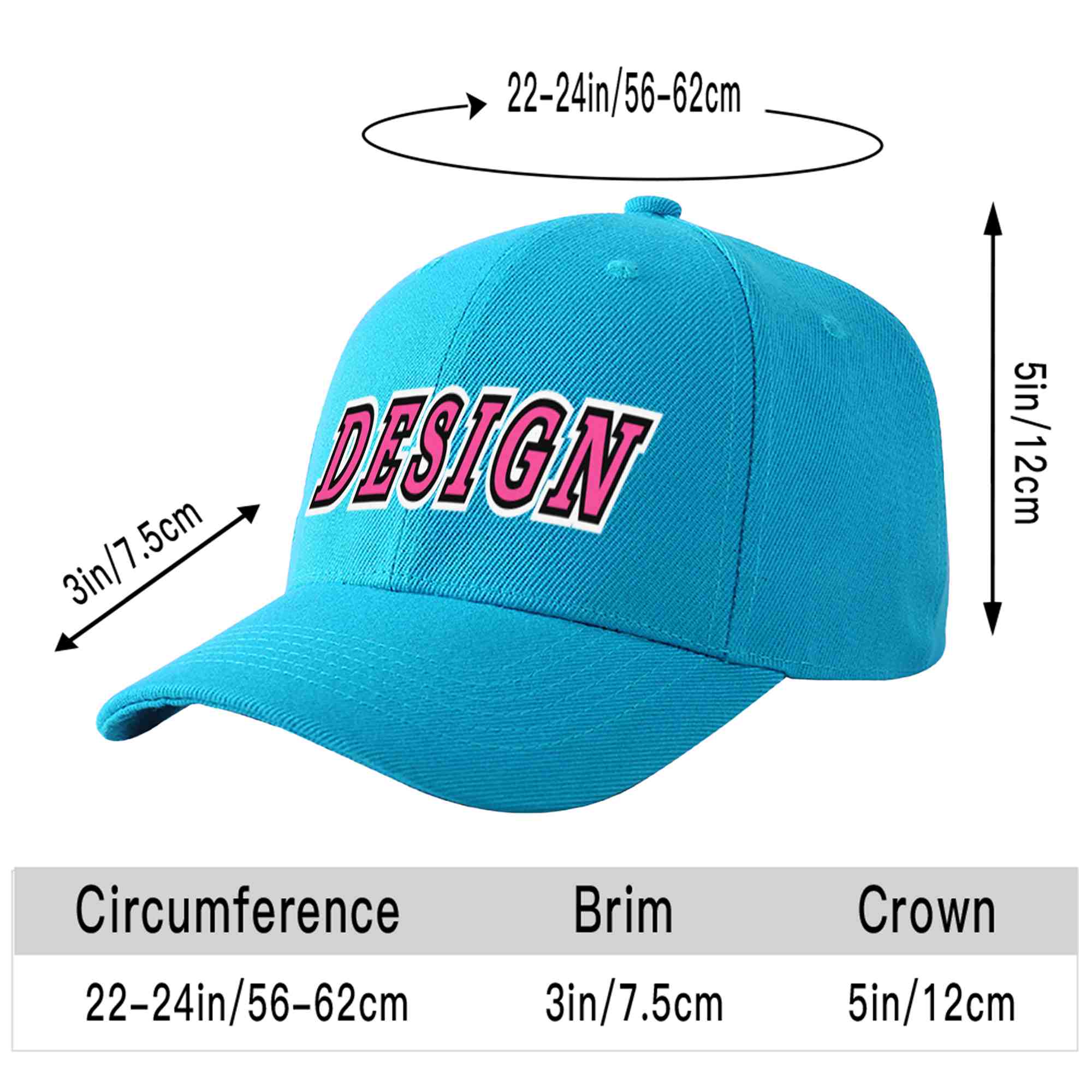 Custom Aqua Pink-Black Curved Eaves Sport Design Baseball Cap